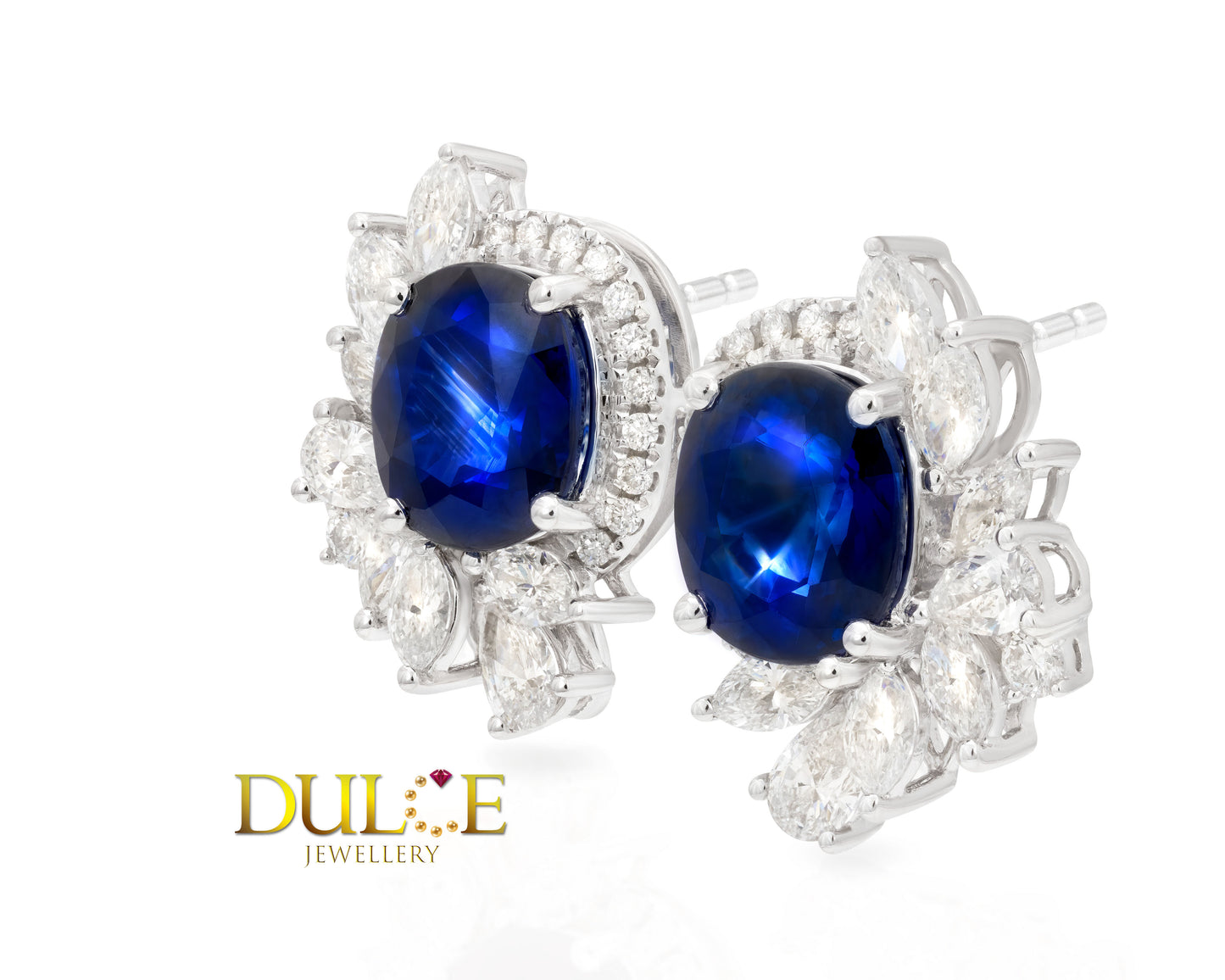 18K Gold Blue Sapphire & Diamond Earrings