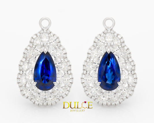 18K Gold Blue Sapphire & Diamond Earrings or Pendant