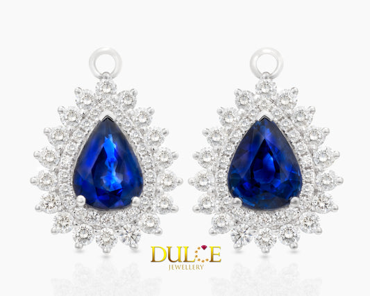 18K Gold Blue Sapphire & Diamond Earrings or Pendant