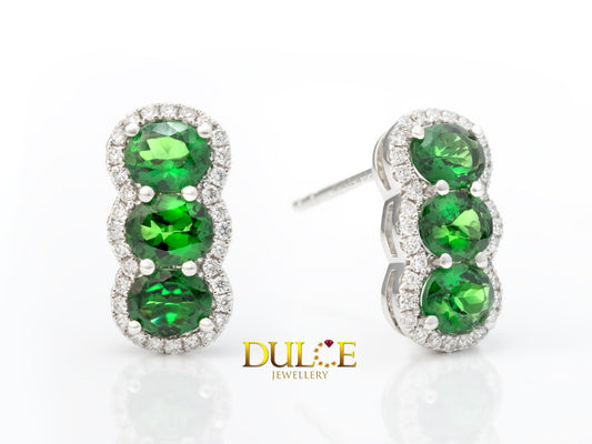 18K Gold Tsavorite Diamond Earrings