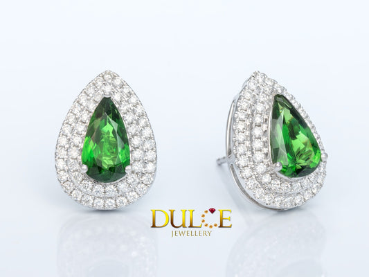 18K Gold Tsavorite Diamond Earrings (GETSV&D2797)