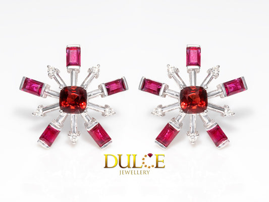 18K Gold Red Spinel & Ruby Diamond Earrings (#2699)