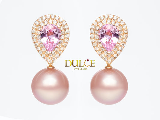 18K Gold Pink Sapphire Diamond Earrings (GEPS&D3049) (Pearls not included)