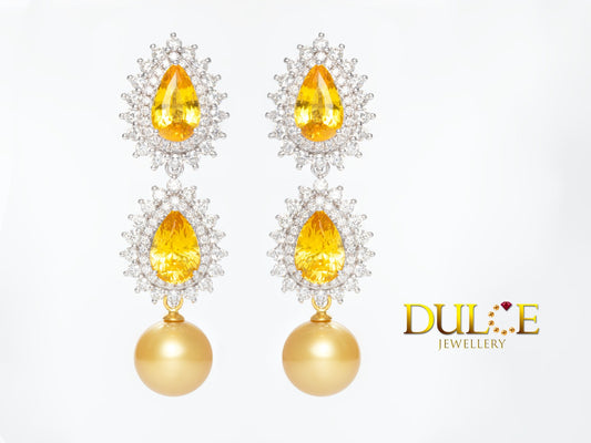 18K Gold Yellow Sapphire Diamond Earrings (GEYS3035) *The Middle Pairs* (Pearls not included)