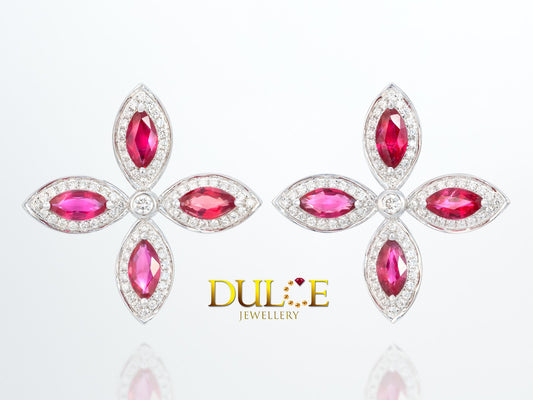 18K Gold Natural Ruby Diamond Earrings (#3626)