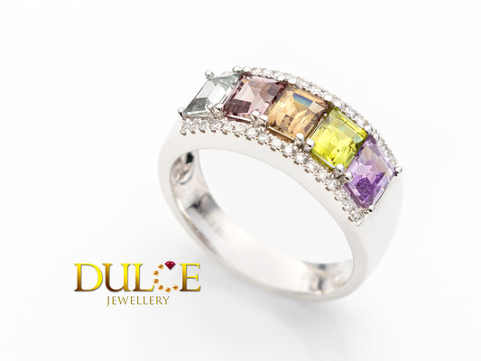 18K Gold Multi-Color Sapphire Diamond Ring(GRSAPDR3033)