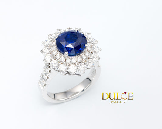 18K Gold Natural Blue Sapphire Diamond Ring