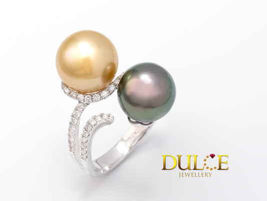 18K Gold Southsea & Tahitian Pearl Diamond Ring (GRDP910)