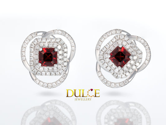 18K Gold Red Spinel Diamond Earrings with Diamond Jacket