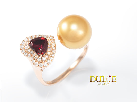 18K Gold Ruby(No Heat) & Gold Southsea Pearl Diamond Ring (GRRUBY&P112)