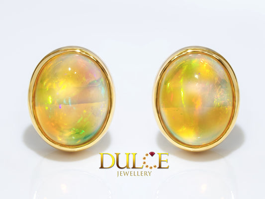 18K Gold Opal Earrings