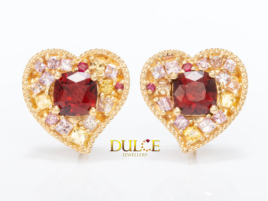 18K Gold Red Spinel Multi Sapphire Earrings (#2820)