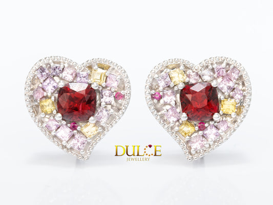 18K Gold Red Spinel / Sapphire / Ruby Earrings (#2819)