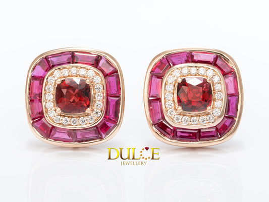 18K Gold Red Spinel Sapphire Earrings (#2698)