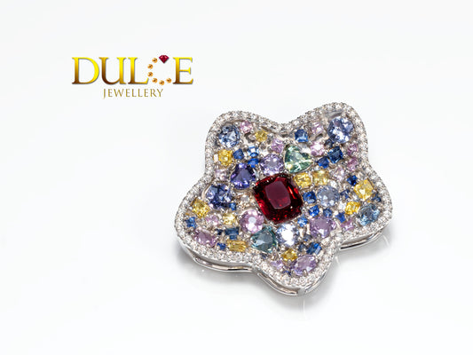 18K Gold Red Spinel Multi-Color Sapphire Diamond Pendant (GPRS&SAP3079)