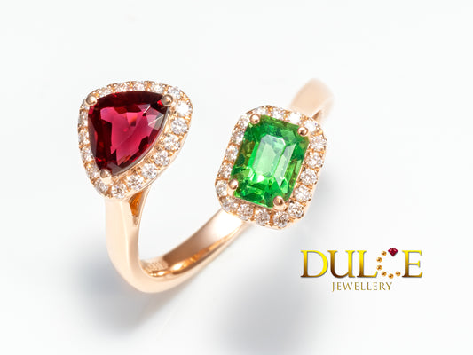 18K Gold Red Spinel & Tsavorite Diamond Ring (GRTSV&RS3199)