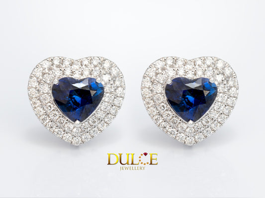 18K Gold Royal Blue Sapphire Diamond Earrings (GEBS&D2896)